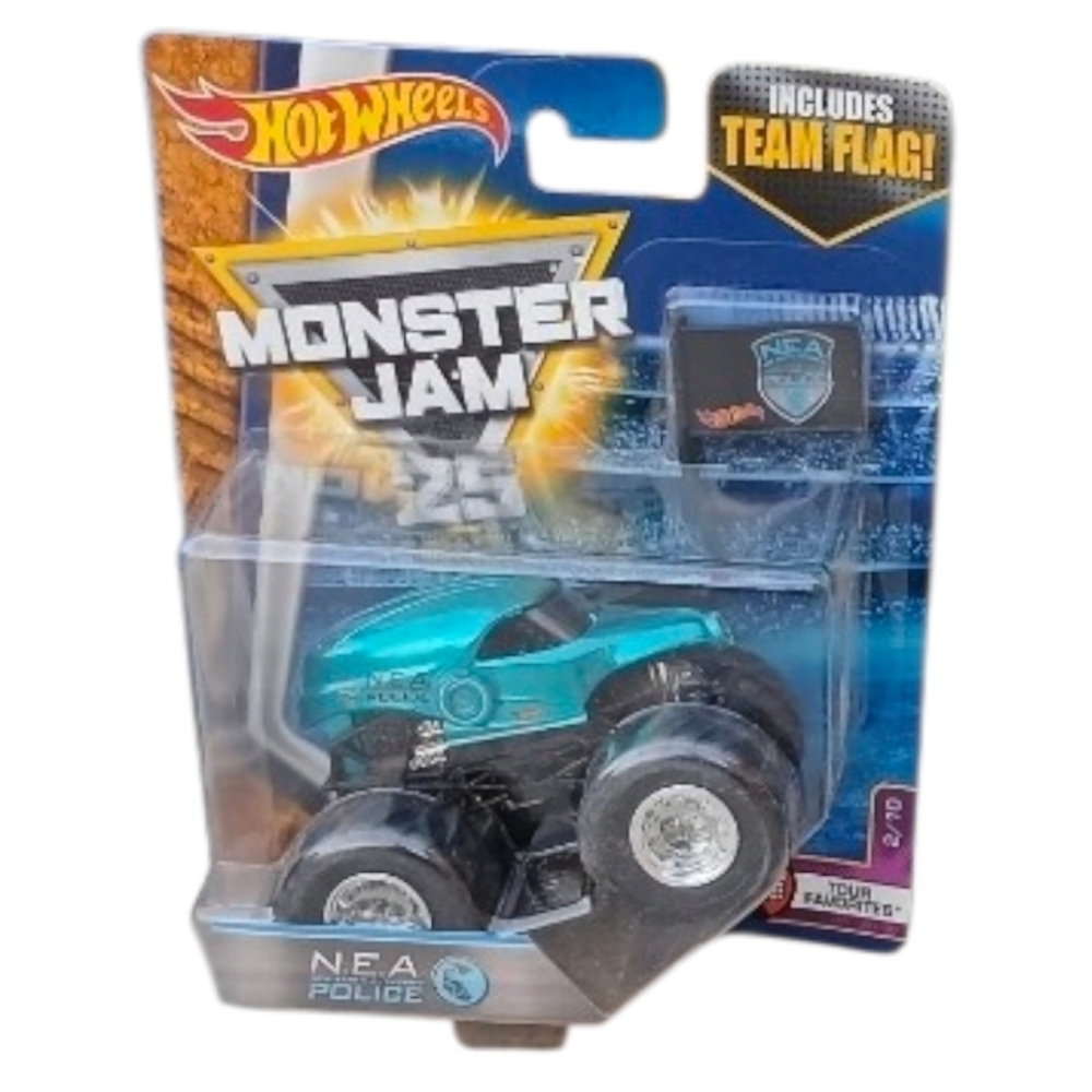 Hot Wheels Monster Jam N.E.A. Police Truck w/ Team Flag 1/64